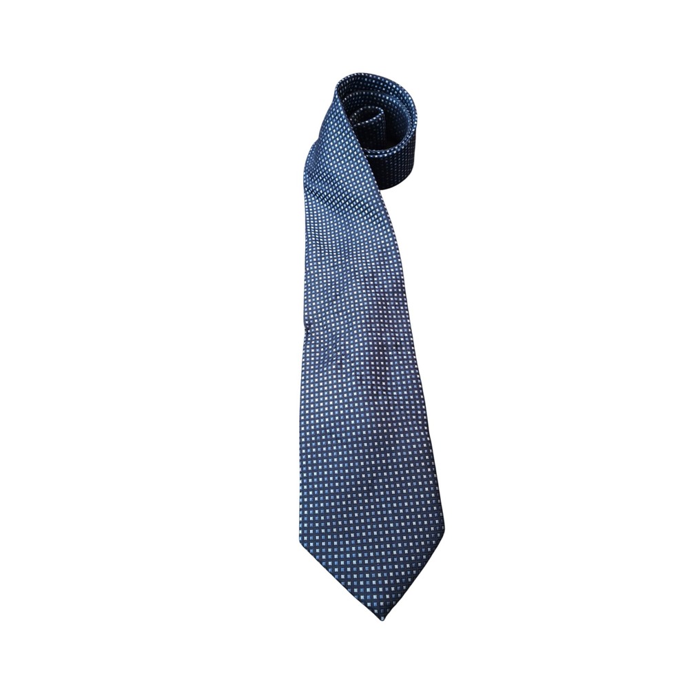 Clericci Mens‎ Navy Blue Geometric Square Grid Pattern Polyester Necktie Tie